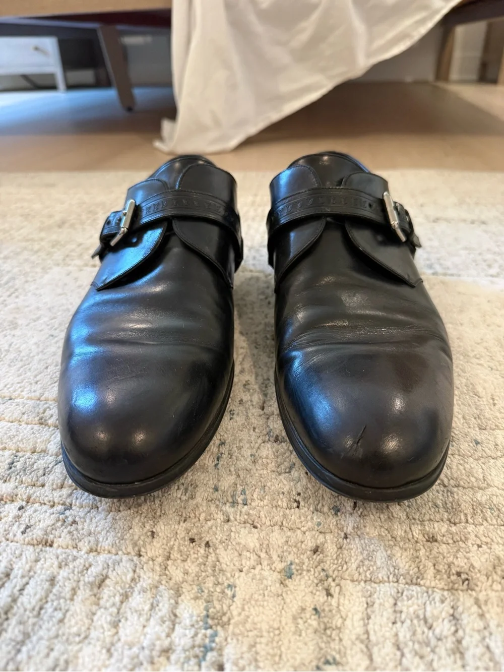 Louis Vuitton Black Leather Single Monk Strap Dress Shoes